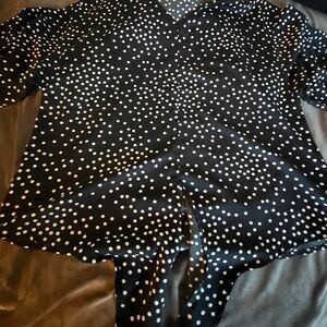 Black Polka Dot V-Neck Blouse